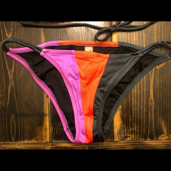 Victoria Secret 2 Piece Purple, Red/Orange & Gray Striped Swimsuit SZ Small - Picture 2 of 6